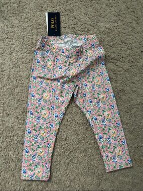 NWT Polo by Ralph Lauren Pink Floral Print Girls' Leggings size 2